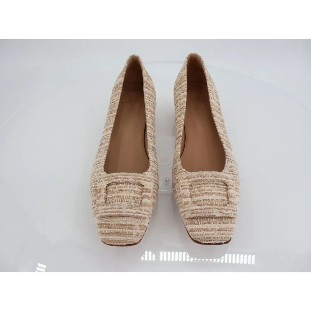 ANN MASHBURN Beige Tweed Low Heel Pumps with Buckle